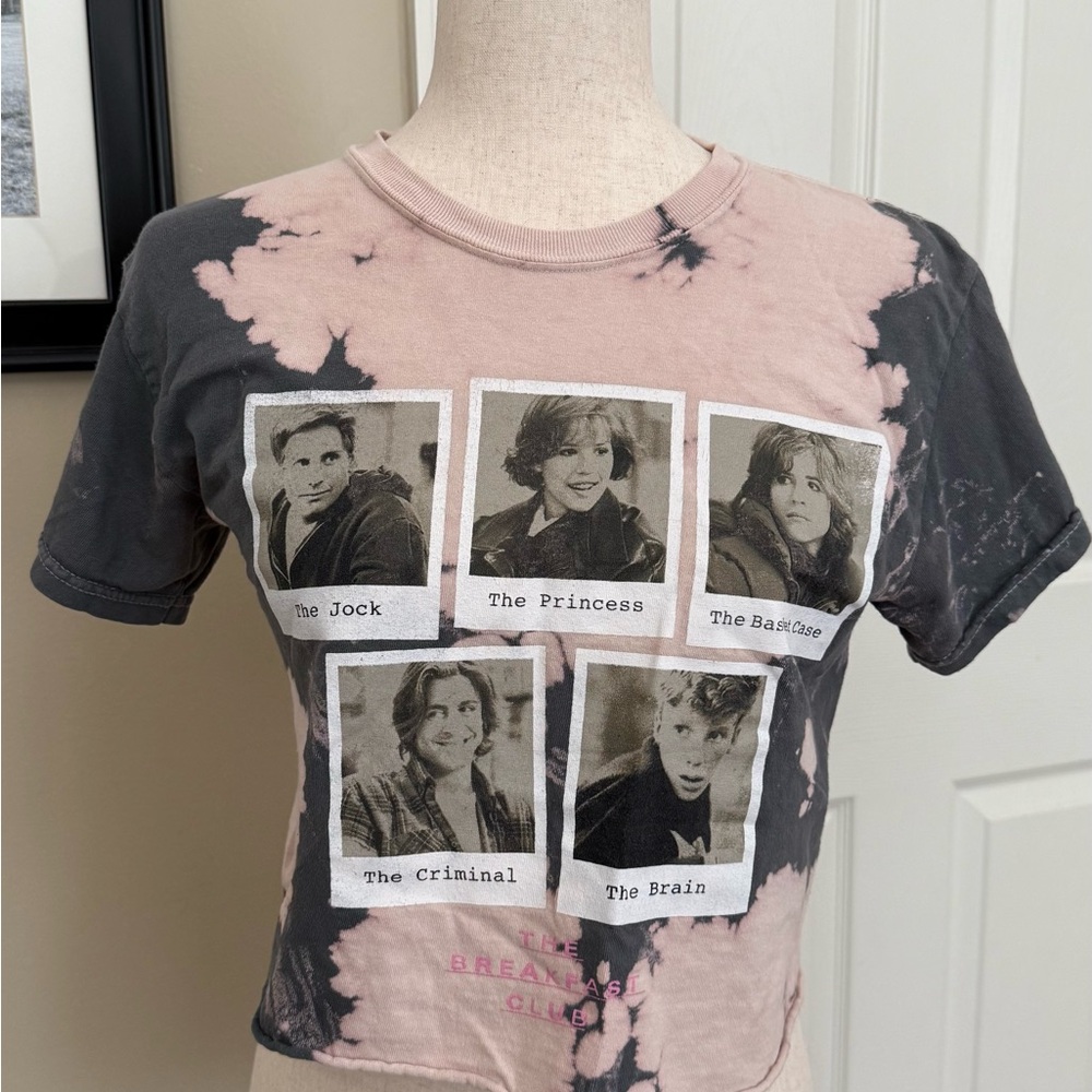Edgy Pink and Black Short Sleeve Tee with Vintage Photo Prints